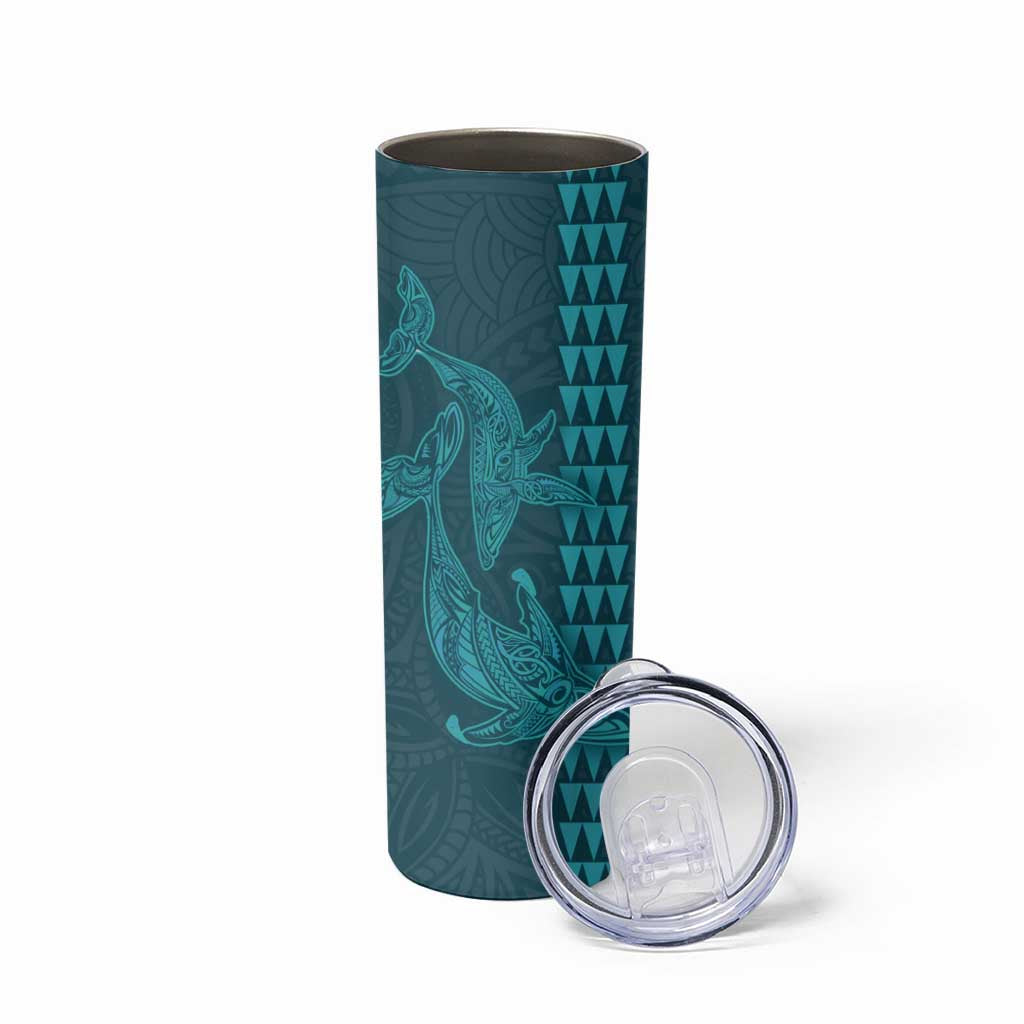 Aloha Hawaii Whale Kakau and Polynesian Tattoo Skinny Tumbler Turquoise Color LT03 - Polynesian Pride