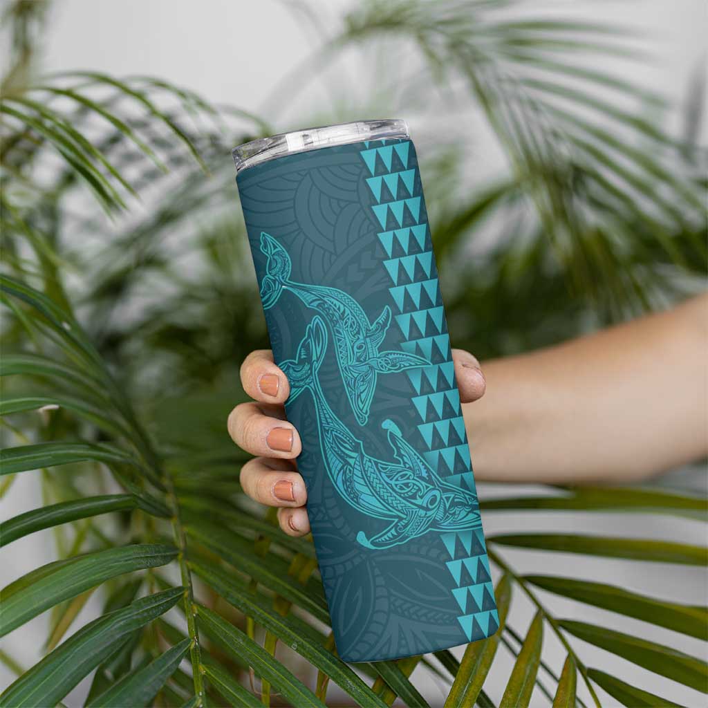 Aloha Hawaii Whale Kakau and Polynesian Tattoo Skinny Tumbler Turquoise Color LT03 - Polynesian Pride