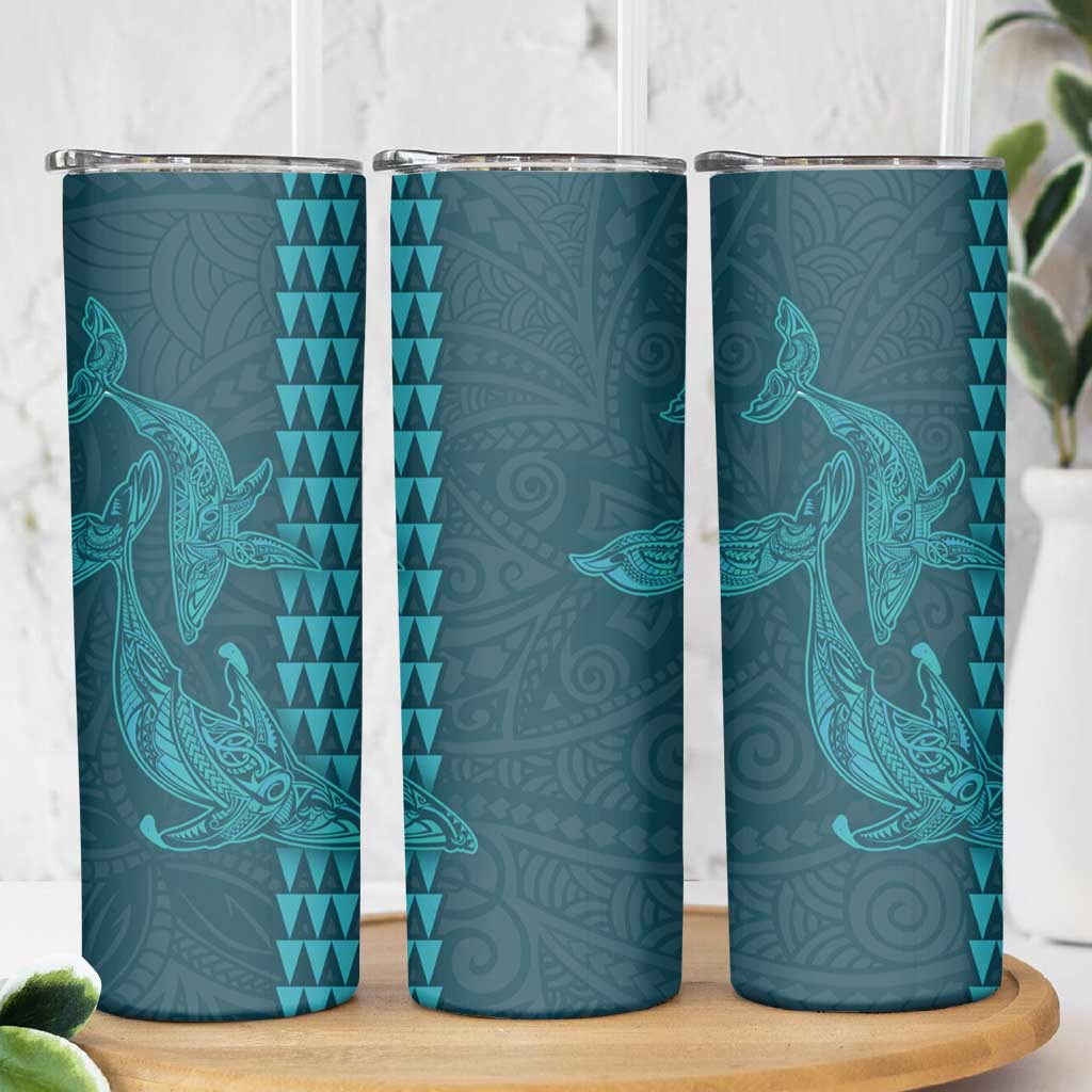 Aloha Hawaii Whale Kakau and Polynesian Tattoo Skinny Tumbler Turquoise Color LT03 - Polynesian Pride