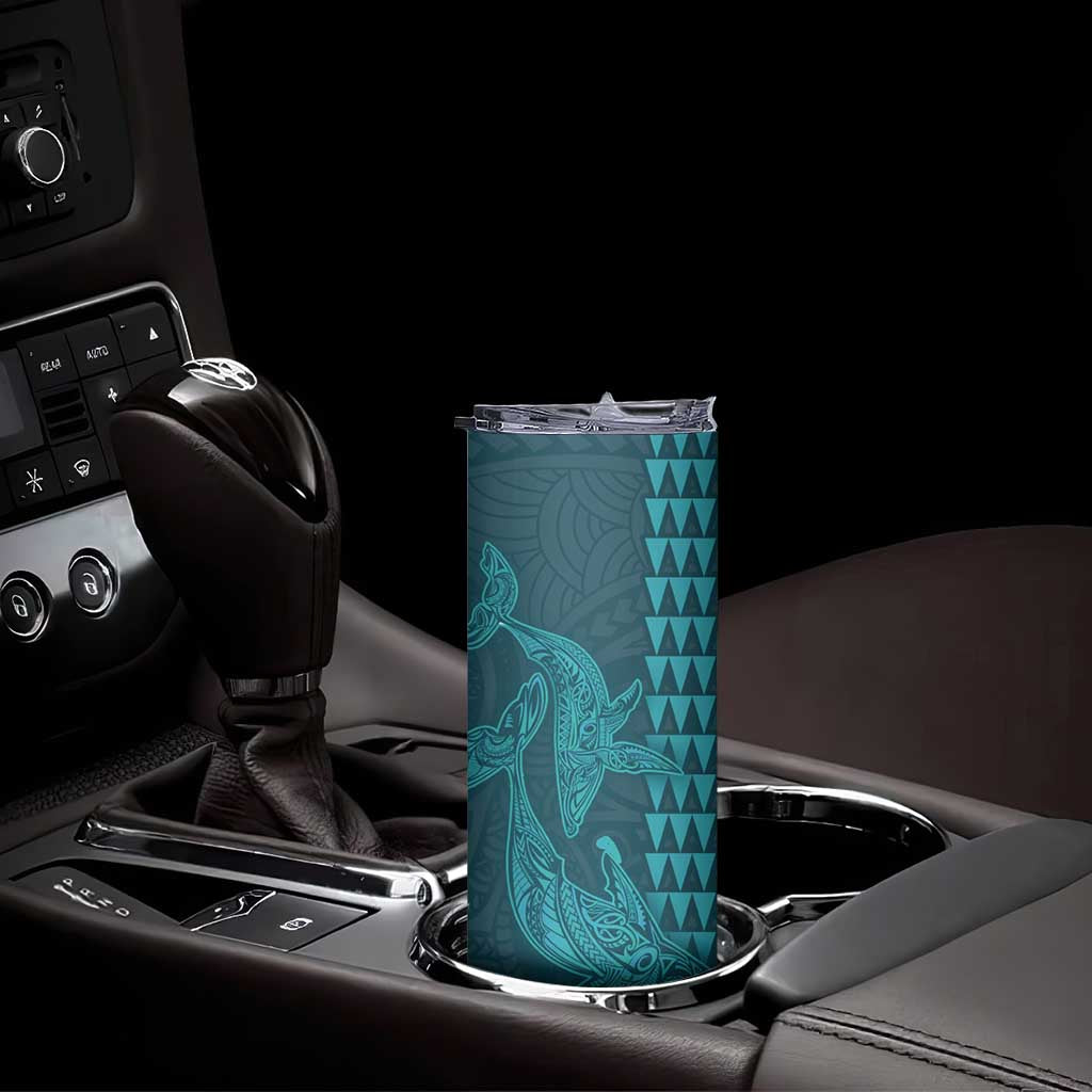Aloha Hawaii Whale Kakau and Polynesian Tattoo Skinny Tumbler Turquoise Color LT03 - Polynesian Pride