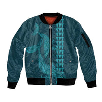 Aloha Hawaii Whale Kakau and Polynesian Tattoo Sleeve Zip Bomber Jacket Turquoise Color LT03 Unisex Turquoise - Polynesian Pride