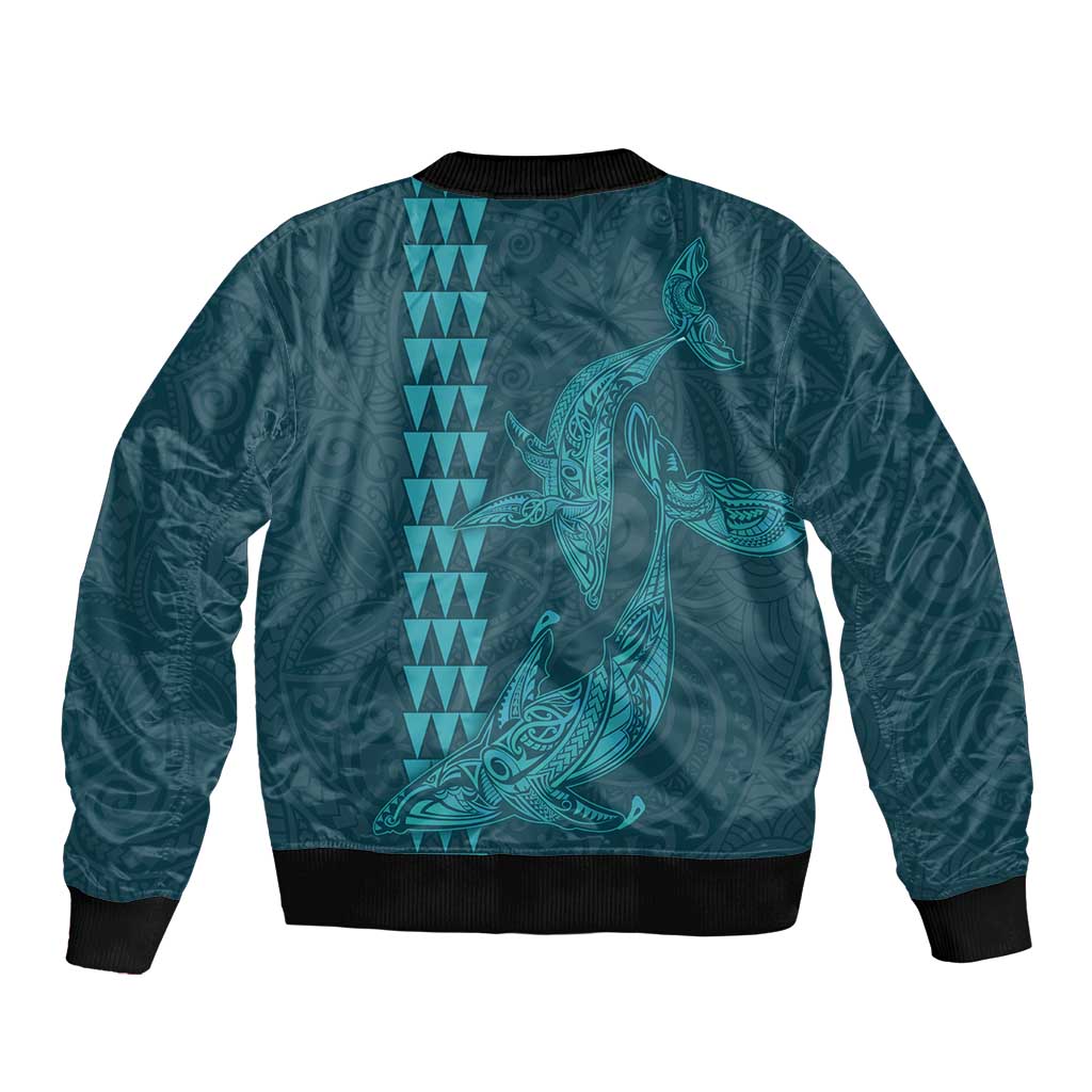 Aloha Hawaii Whale Kakau and Polynesian Tattoo Sleeve Zip Bomber Jacket Turquoise Color LT03 - Polynesian Pride