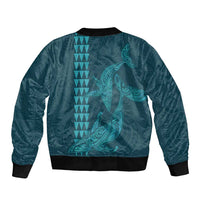 Aloha Hawaii Whale Kakau and Polynesian Tattoo Sleeve Zip Bomber Jacket Turquoise Color LT03 - Polynesian Pride