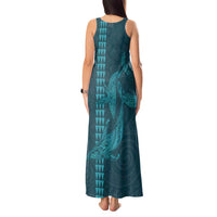 Aloha Hawaii Whale Kakau and Polynesian Tattoo Tank Maxi Dress Turquoise Color