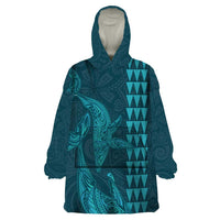 Aloha Hawaii Whale Kakau and Polynesian Tattoo Wearable Blanket Hoodie Turquoise Color LT03 One Size Turquoise - Polynesian Pride