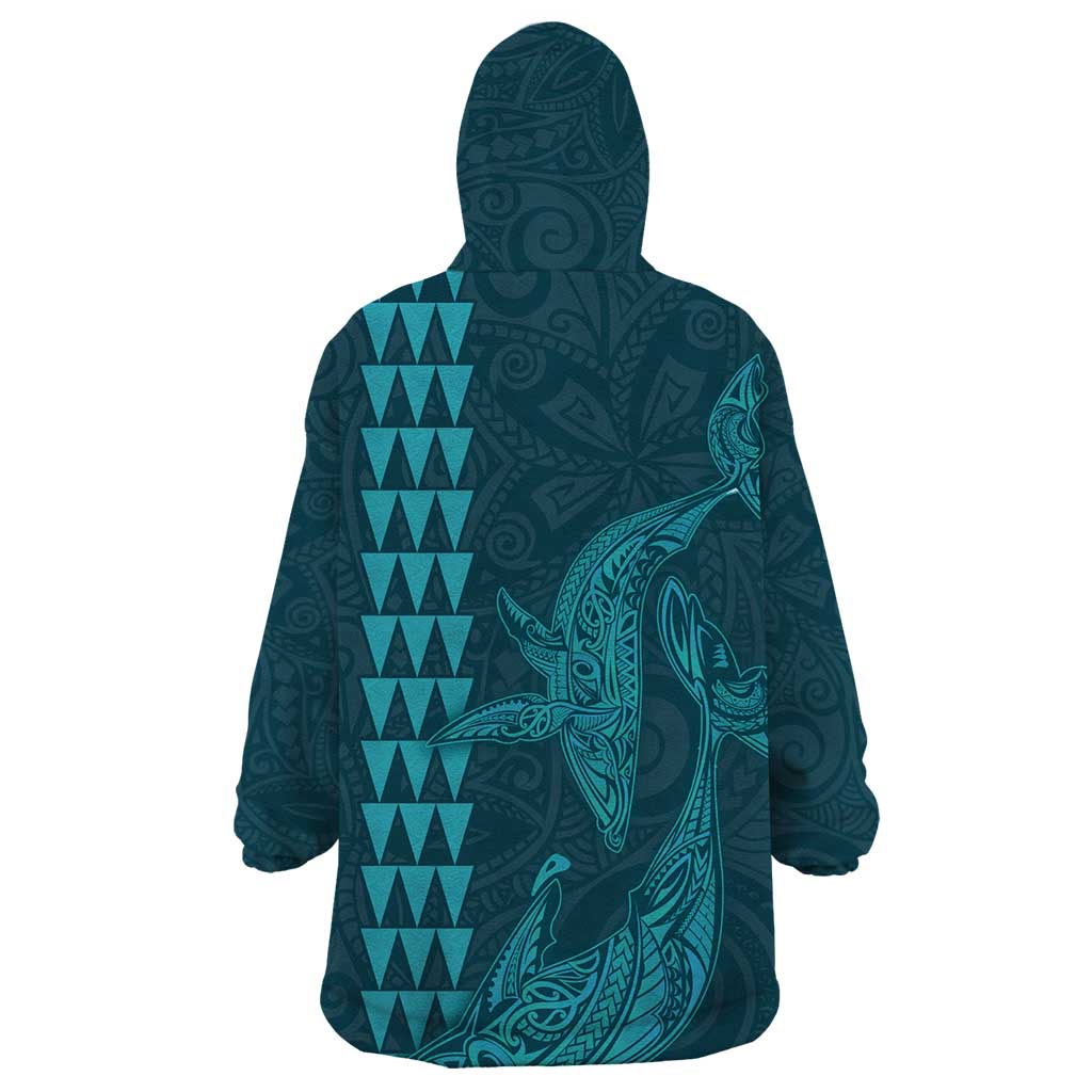 Aloha Hawaii Whale Kakau and Polynesian Tattoo Wearable Blanket Hoodie Turquoise Color LT03 - Polynesian Pride