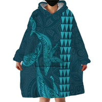 Aloha Hawaii Whale Kakau and Polynesian Tattoo Wearable Blanket Hoodie Turquoise Color LT03 - Polynesian Pride