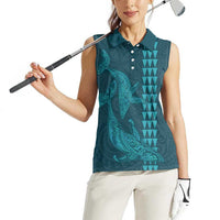 Aloha Hawaii Whale Kakau and Polynesian Tattoo Women Sleeveless Polo Shirt Turquoise Color LT03 - Polynesian Pride
