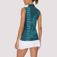 Aloha Hawaii Whale Kakau and Polynesian Tattoo Women Sleeveless Polo Shirt Turquoise Color LT03 - Polynesian Pride