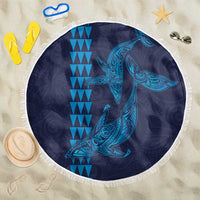Aloha Hawaii Whale Kakau and Polynesian Tattoo Beach Blanket Dark Navy Color