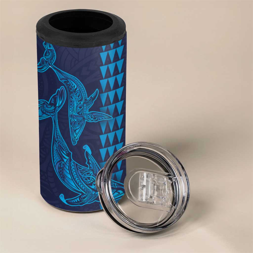 Aloha Hawaii Whale Kakau and Polynesian Tattoo 4 in 1 Can Cooler Tumbler Dark Navy Color LT03 - Polynesian Pride