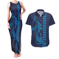 Aloha Hawaii Whale Kakau and Polynesian Tattoo Couples Matching Tank Maxi Dress and Hawaiian Shirt Dark Navy Color LT03 Dark Navy - Polynesian Pride