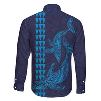 Aloha Hawaii Whale Kakau and Polynesian Tattoo Family Matching Long Sleeve Bodycon Dress and Hawaiian Shirt Dark Navy Color LT03 - Polynesian Pride