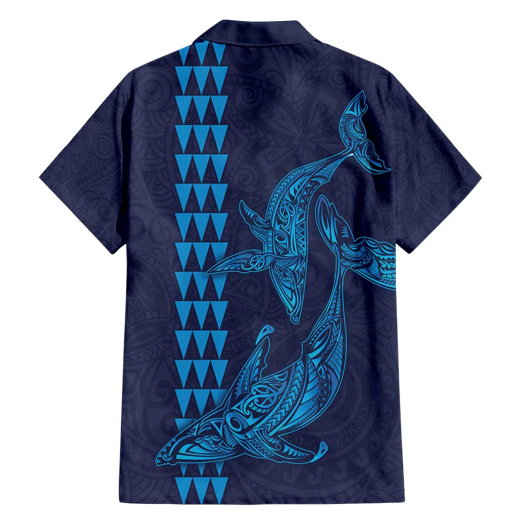 Aloha Hawaii Whale Kakau and Polynesian Tattoo Family Matching Off Shoulder Maxi Dress and Hawaiian Shirt Dark Navy Color LT03 - Polynesian Pride