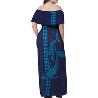 Aloha Hawaii Whale Kakau and Polynesian Tattoo Family Matching Off Shoulder Maxi Dress and Hawaiian Shirt Dark Navy Color LT03 - Polynesian Pride