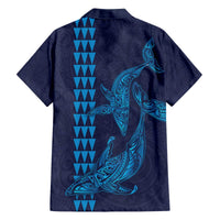 Aloha Hawaii Whale Kakau and Polynesian Tattoo Family Matching Off Shoulder Short Dress and Hawaiian Shirt Dark Navy Color LT03 - Polynesian Pride