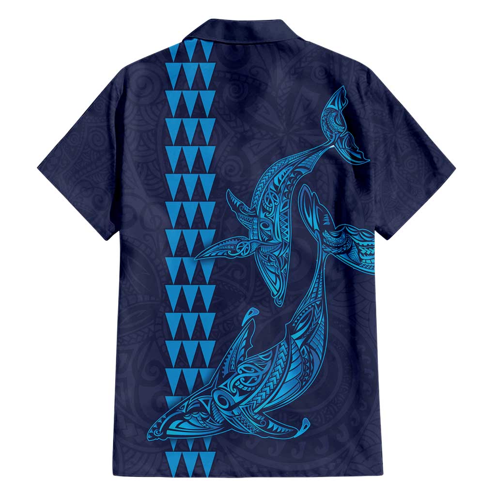 Aloha Hawaii Whale Kakau and Polynesian Tattoo Family Matching Short Sleeve Bodycon Dress and Hawaiian Shirt Dark Navy Color LT03 - Polynesian Pride