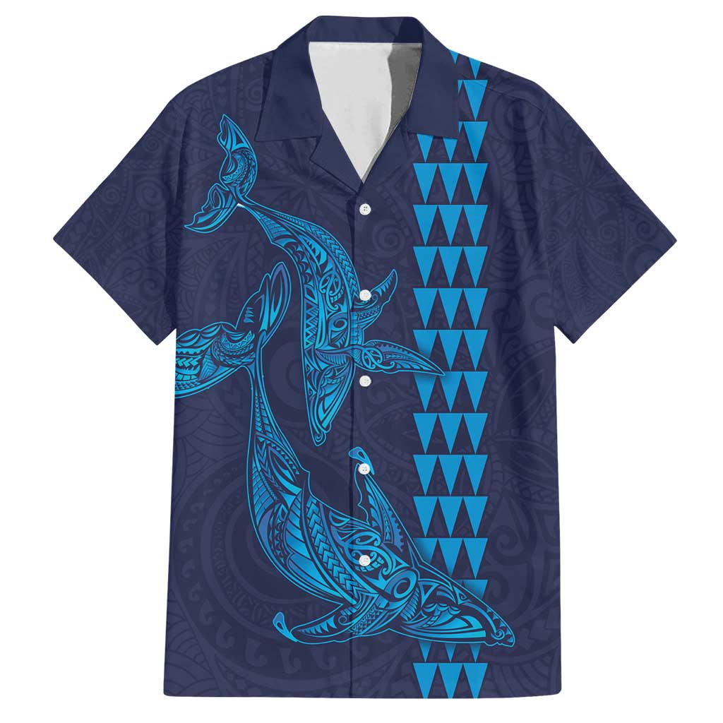 Aloha Hawaii Whale Kakau and Polynesian Tattoo Family Matching Summer Maxi Dress and Hawaiian Shirt Dark Navy Color LT03 Dad's Shirt - Short Sleeve Dark Navy - Polynesian Pride