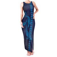 Aloha Hawaii Whale Kakau and Polynesian Tattoo Family Matching Tank Maxi Dress and Hawaiian Shirt Dark Navy Color LT03 Mom's Dress Dark Navy - Polynesian Pride