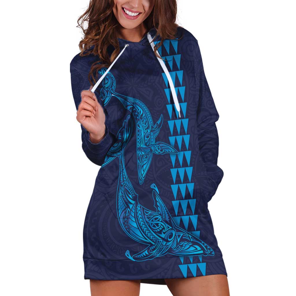 Aloha Hawaii Whale Kakau and Polynesian Tattoo Hoodie Dress Dark Navy Color LT03 Dark Navy - Polynesian Pride