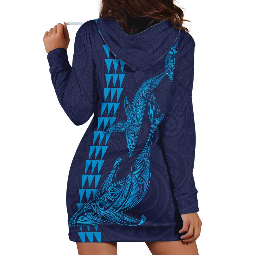 Aloha Hawaii Whale Kakau and Polynesian Tattoo Hoodie Dress Dark Navy Color LT03 - Polynesian Pride
