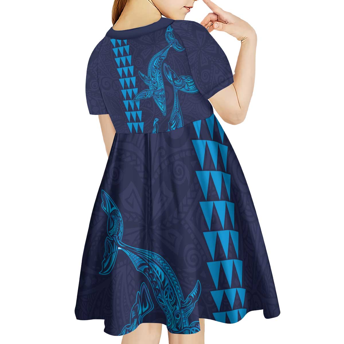Aloha Hawaii Whale Kakau and Polynesian Tattoo Kid Short Sleeve Dress Dark Navy Color LT03 - Polynesian Pride