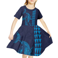 Aloha Hawaii Whale Kakau and Polynesian Tattoo Kid Short Sleeve Dress Dark Navy Color LT03 - Polynesian Pride