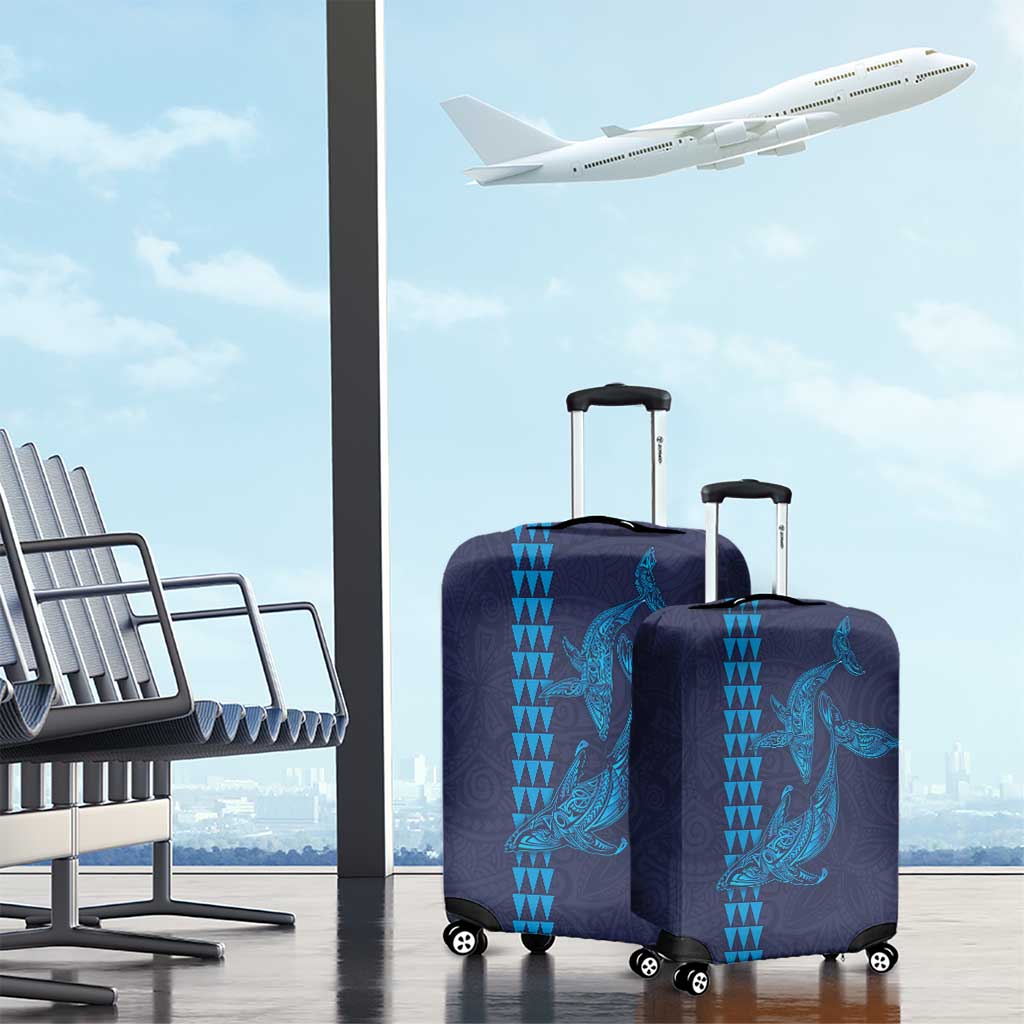 Aloha Hawaii Whale Kakau and Polynesian Tattoo Luggage Cover Dark Navy Color