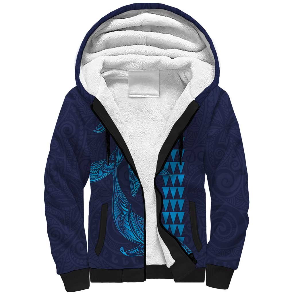 Aloha Hawaii Whale Kakau and Polynesian Tattoo Sherpa Hoodie Dark Navy Color LT03 Unisex Dark Navy - Polynesian Pride