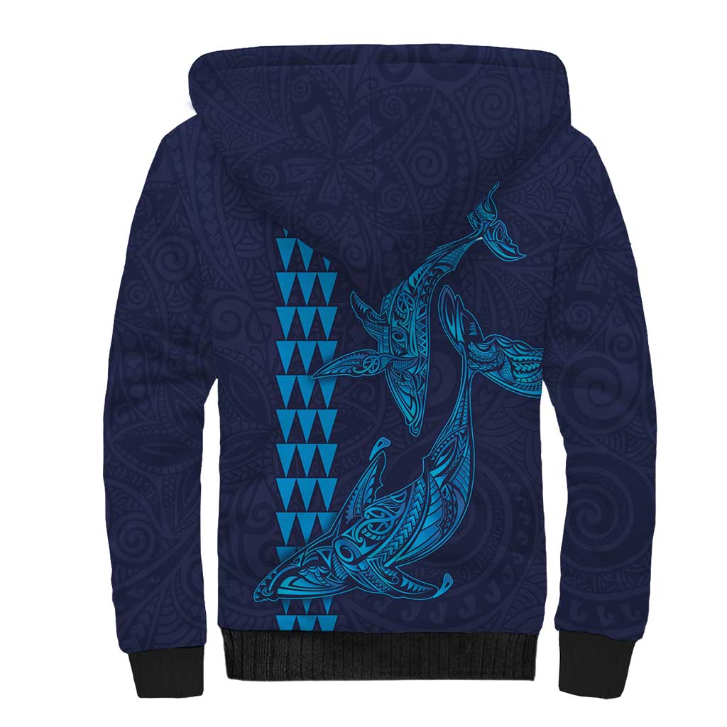 Aloha Hawaii Whale Kakau and Polynesian Tattoo Sherpa Hoodie Dark Navy Color LT03 - Polynesian Pride