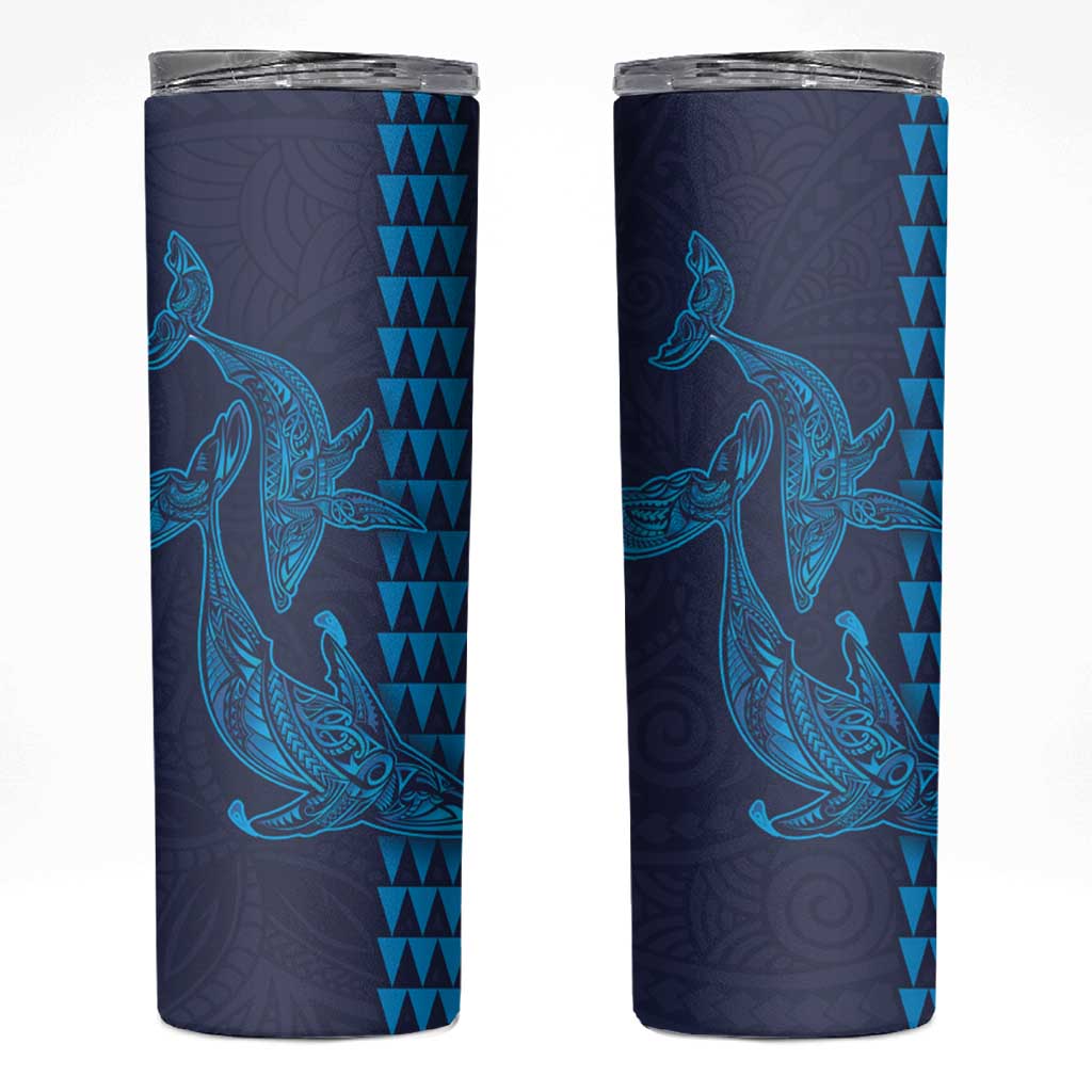 Aloha Hawaii Whale Kakau and Polynesian Tattoo Skinny Tumbler Dark Navy Color LT03 Dark Navy - Polynesian Pride