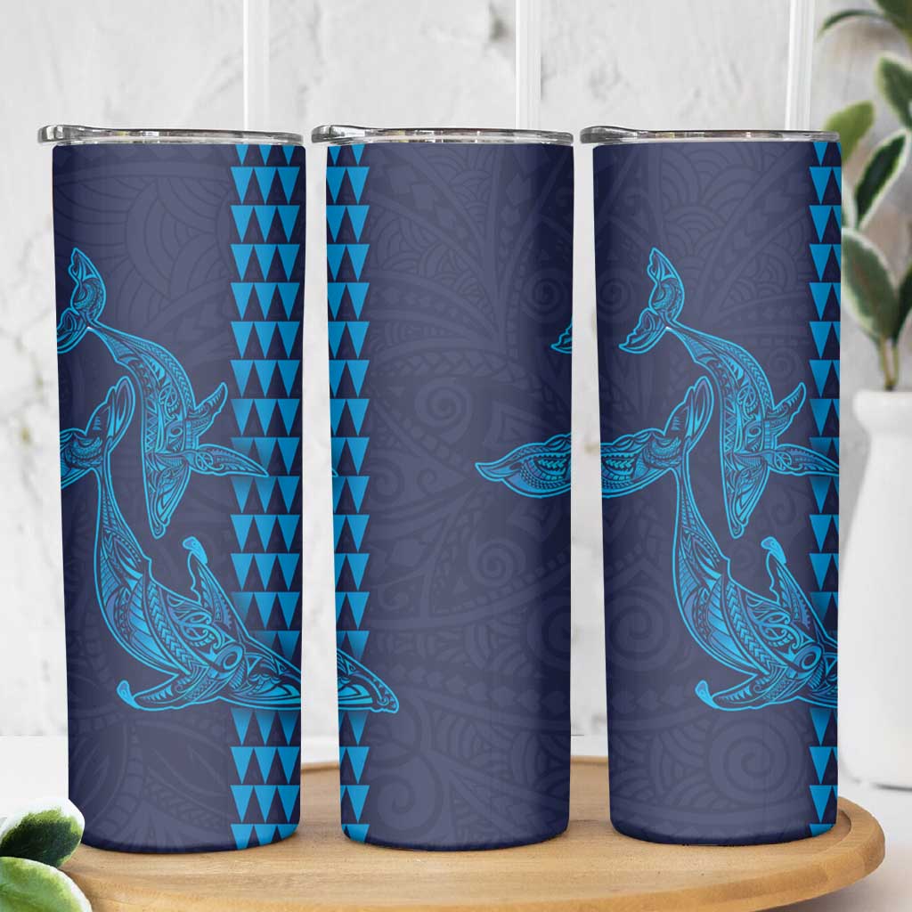 Aloha Hawaii Whale Kakau and Polynesian Tattoo Skinny Tumbler Dark Navy Color LT03 - Polynesian Pride