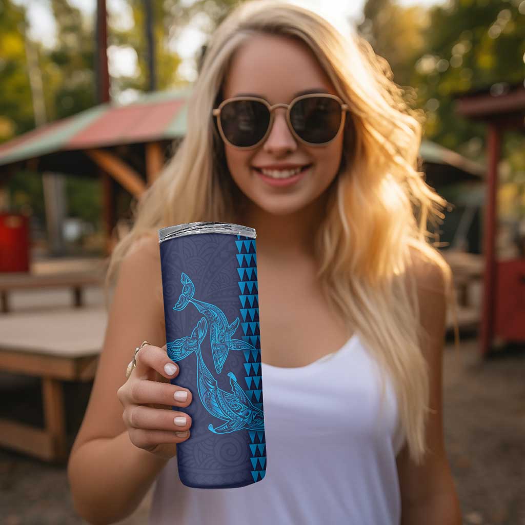 Aloha Hawaii Whale Kakau and Polynesian Tattoo Skinny Tumbler Dark Navy Color LT03 - Polynesian Pride