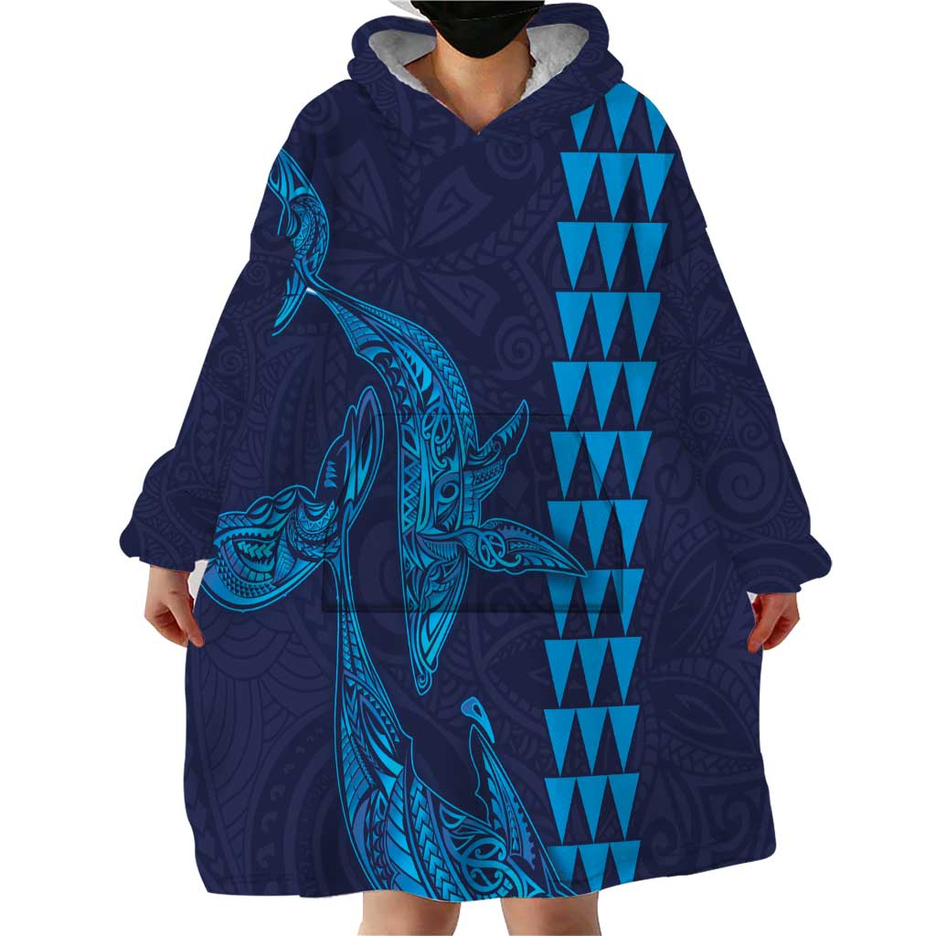 Aloha Hawaii Whale Kakau and Polynesian Tattoo Wearable Blanket Hoodie Dark Navy Color LT03 - Polynesian Pride