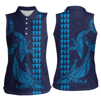 Aloha Hawaii Whale Kakau and Polynesian Tattoo Women Sleeveless Polo Shirt Dark Navy Color LT03 - Polynesian Pride