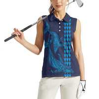 Aloha Hawaii Whale Kakau and Polynesian Tattoo Women Sleeveless Polo Shirt Dark Navy Color LT03 - Polynesian Pride