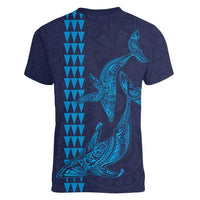 Aloha Hawaii Whale Kakau and Polynesian Tattoo Women V-Neck T-Shirt Dark Navy Color LT03 - Polynesian Pride