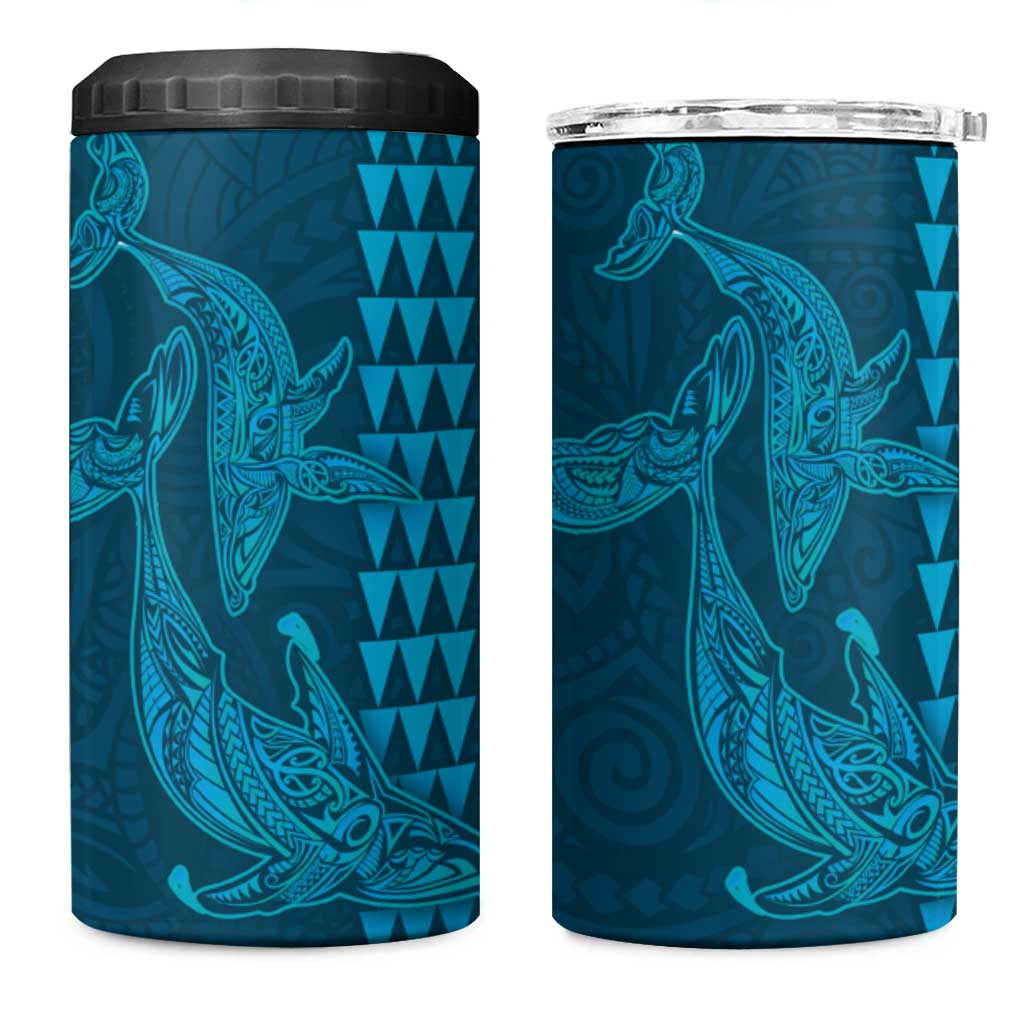 Aloha Hawaii Whale Kakau and Polynesian Tattoo 4 in 1 Can Cooler Tumbler Light Blue Color LT03 One Size: 16 oz Light Blue - Polynesian Pride
