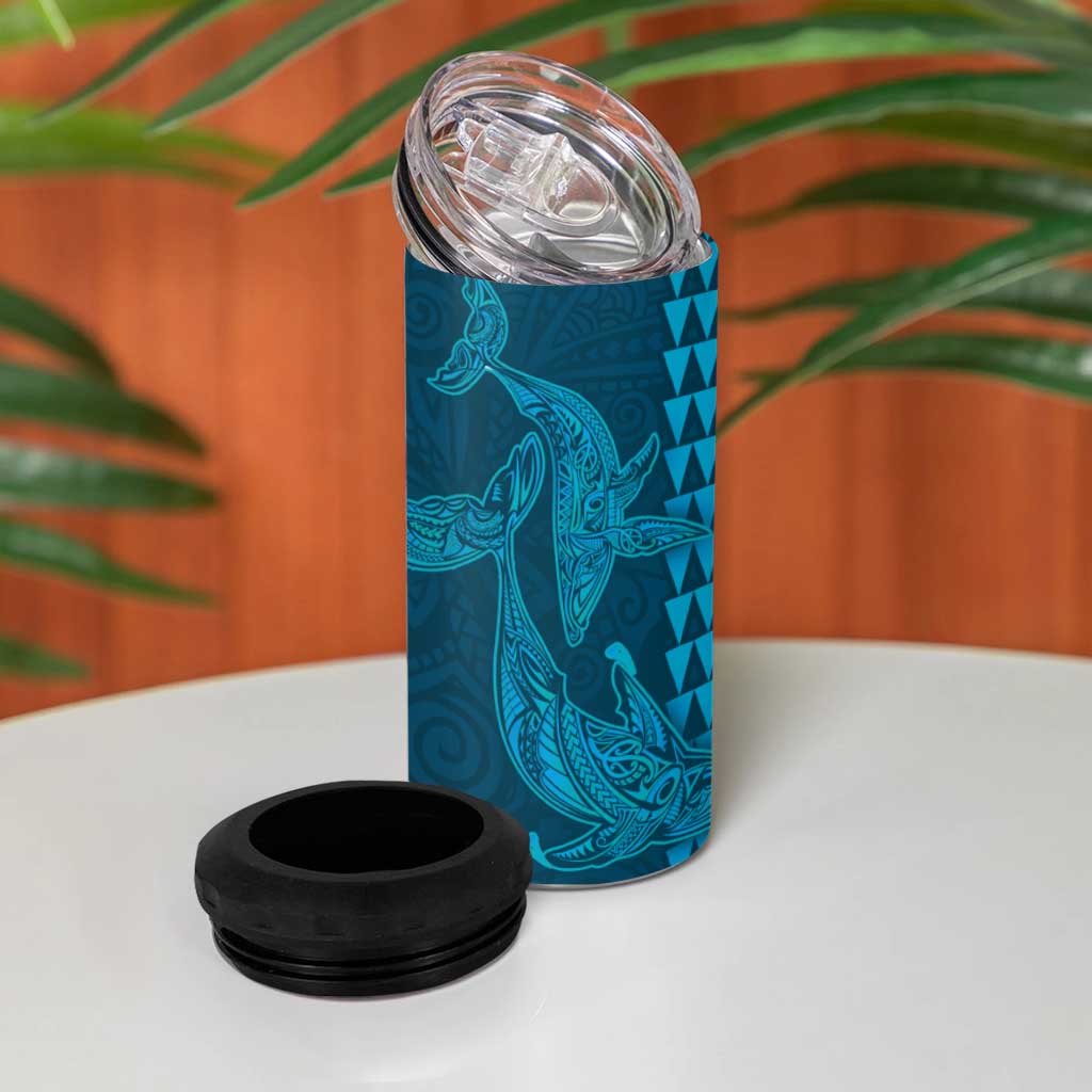 Aloha Hawaii Whale Kakau and Polynesian Tattoo 4 in 1 Can Cooler Tumbler Light Blue Color LT03 - Polynesian Pride