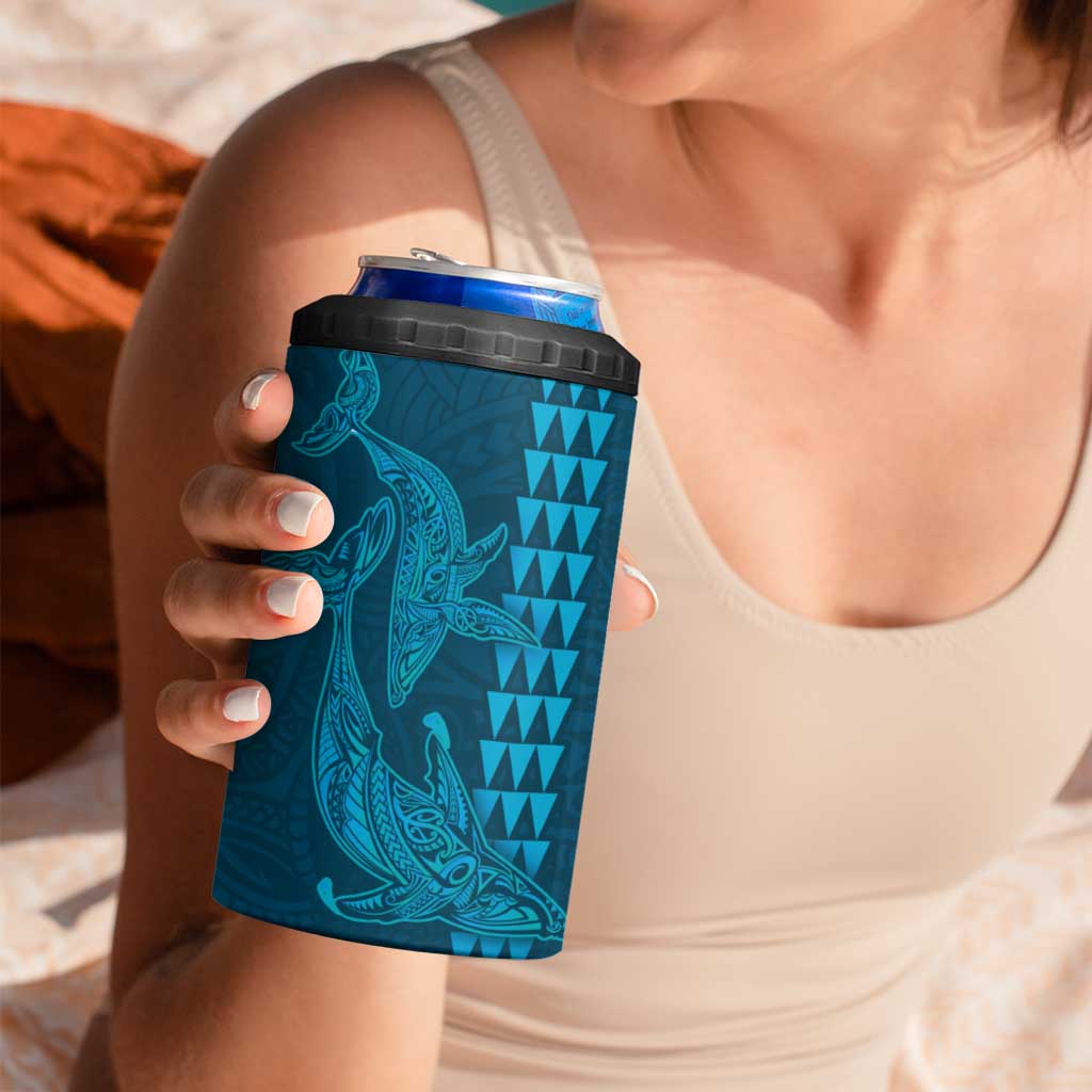 Aloha Hawaii Whale Kakau and Polynesian Tattoo 4 in 1 Can Cooler Tumbler Light Blue Color LT03 - Polynesian Pride