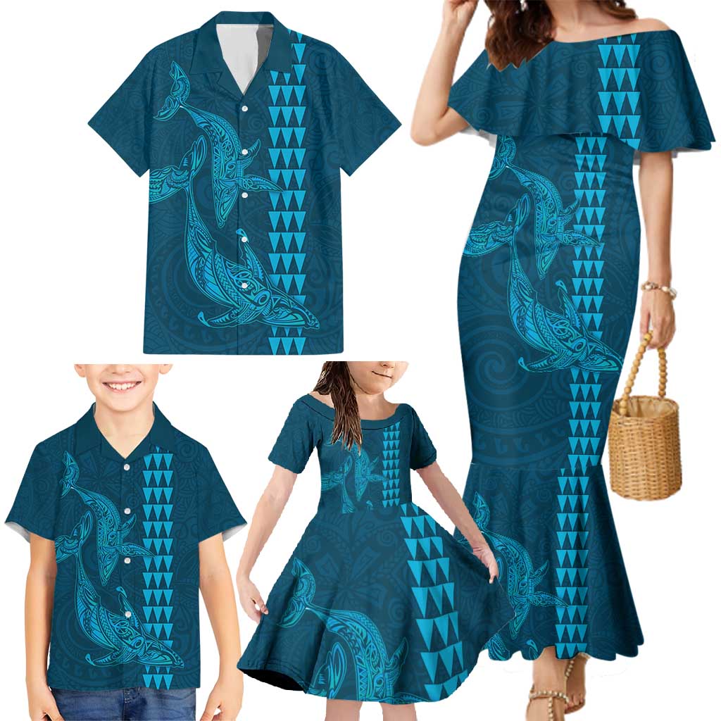 Aloha Hawaii Whale Kakau and Polynesian Tattoo Family Matching Mermaid Dress and Hawaiian Shirt Light Blue Color LT03 - Polynesian Pride