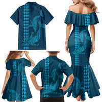 Aloha Hawaii Whale Kakau and Polynesian Tattoo Family Matching Mermaid Dress and Hawaiian Shirt Light Blue Color LT03 - Polynesian Pride