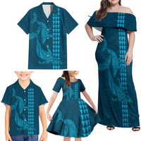 Aloha Hawaii Whale Kakau and Polynesian Tattoo Family Matching Off Shoulder Maxi Dress and Hawaiian Shirt Light Blue Color LT03 - Polynesian Pride
