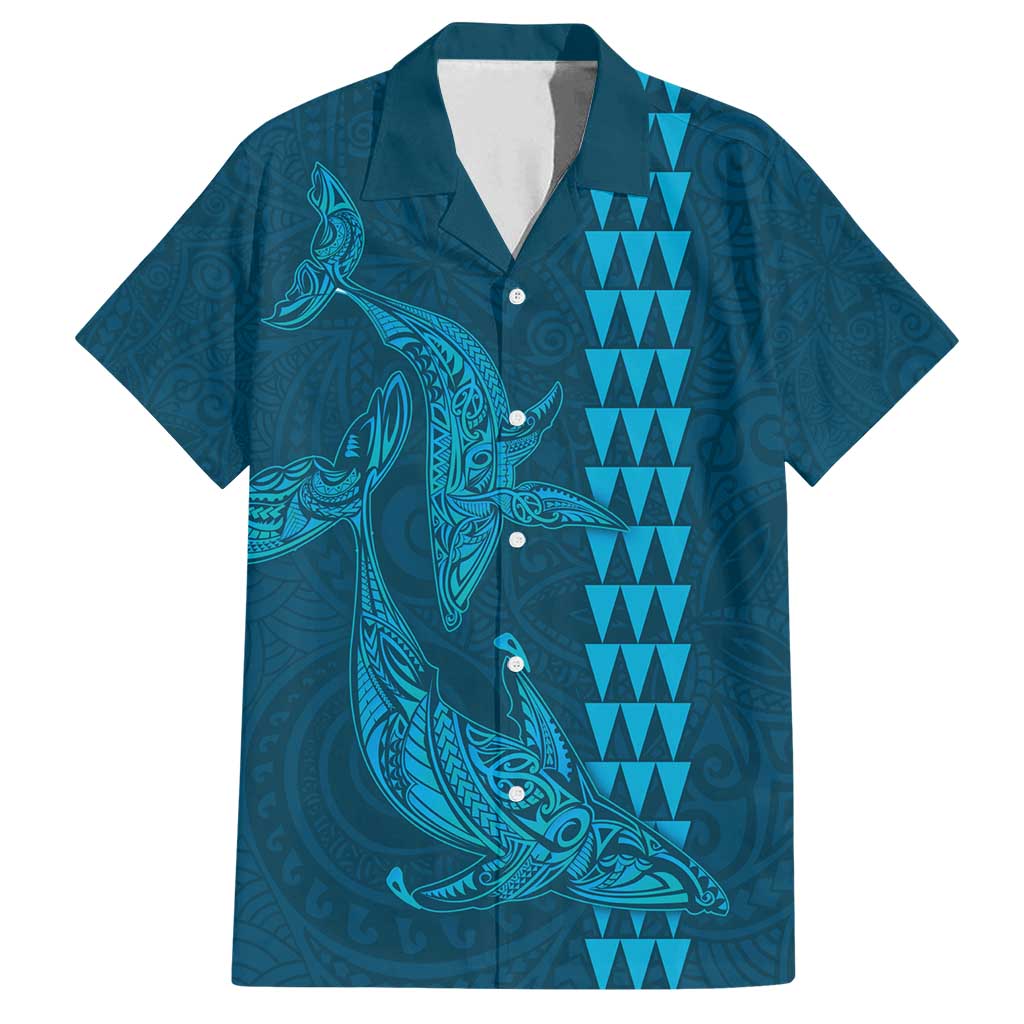 Aloha Hawaii Whale Kakau and Polynesian Tattoo Family Matching Off Shoulder Maxi Dress and Hawaiian Shirt Light Blue Color LT03 Dad's Shirt - Short Sleeve Light Blue - Polynesian Pride