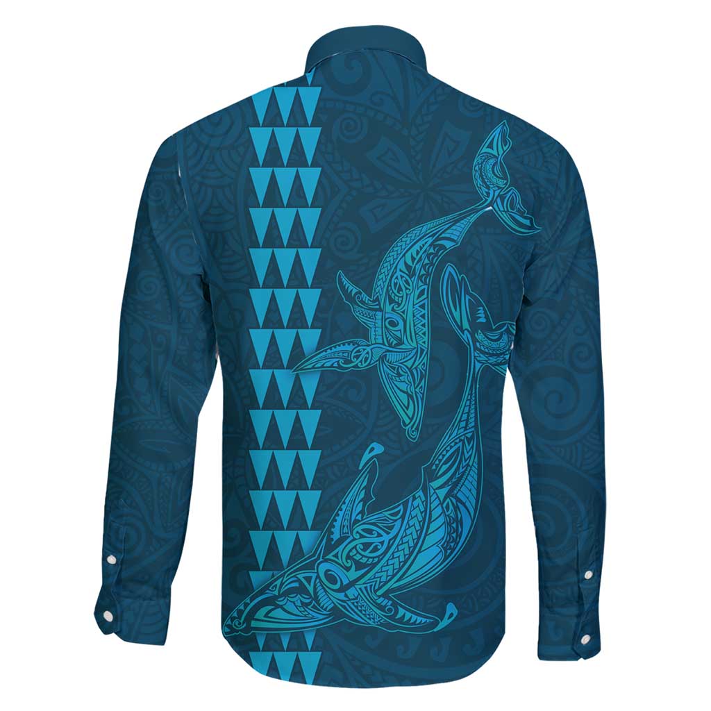 Aloha Hawaii Whale Kakau and Polynesian Tattoo Family Matching Short Sleeve Bodycon Dress and Hawaiian Shirt Light Blue Color LT03 - Polynesian Pride