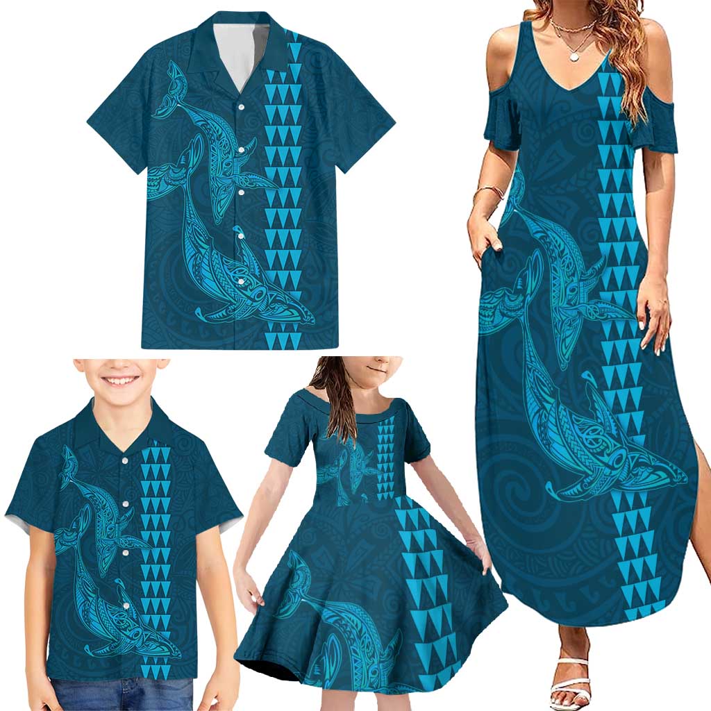 Aloha Hawaii Whale Kakau and Polynesian Tattoo Family Matching Summer Maxi Dress and Hawaiian Shirt Light Blue Color LT03 - Polynesian Pride