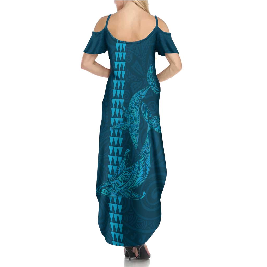 Aloha Hawaii Whale Kakau and Polynesian Tattoo Family Matching Summer Maxi Dress and Hawaiian Shirt Light Blue Color LT03 - Polynesian Pride