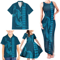 Aloha Hawaii Whale Kakau and Polynesian Tattoo Family Matching Tank Maxi Dress and Hawaiian Shirt Light Blue Color LT03 - Polynesian Pride