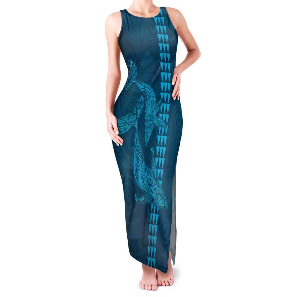 Aloha Hawaii Whale Kakau and Polynesian Tattoo Family Matching Tank Maxi Dress and Hawaiian Shirt Light Blue Color LT03 Mom's Dress Light Blue - Polynesian Pride