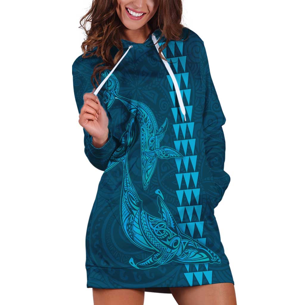 Aloha Hawaii Whale Kakau and Polynesian Tattoo Hoodie Dress Light Blue Color LT03 Light Blue - Polynesian Pride